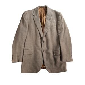 Oxford Clothes 100% Cashmere Blazer 46R Brown Herringbone Sport Coat Jacket